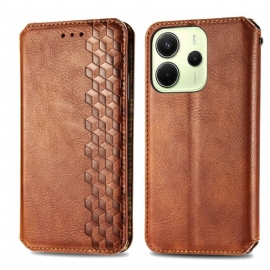 Kožené Pouzdro Folio Xiaomi Redmi Note 14 4g Efekt Vintage Kůže S Diamantovým Vzorem