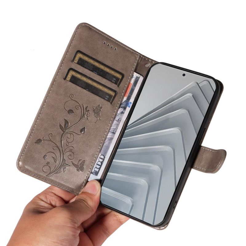 Kožený Kryt Na Xiaomi Redmi Note 14 4g Květinové Vzory