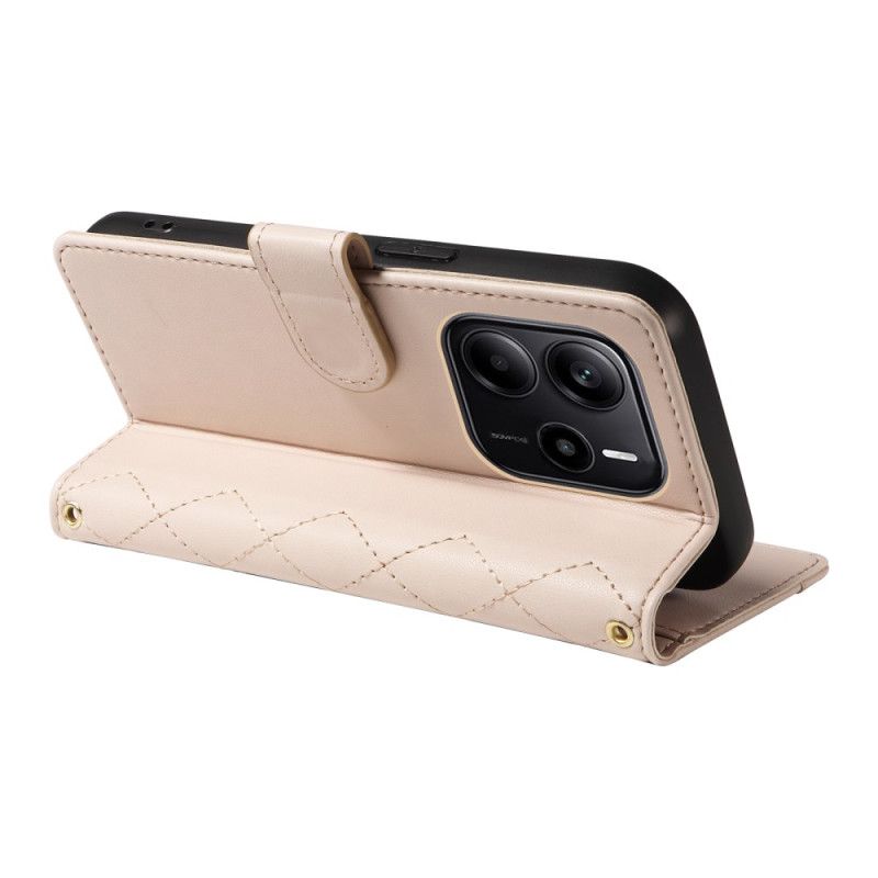 Kožený Kryt Na Xiaomi Redmi Note 14 4g Prošívaná S Popruhem A Ramenním Popruhem