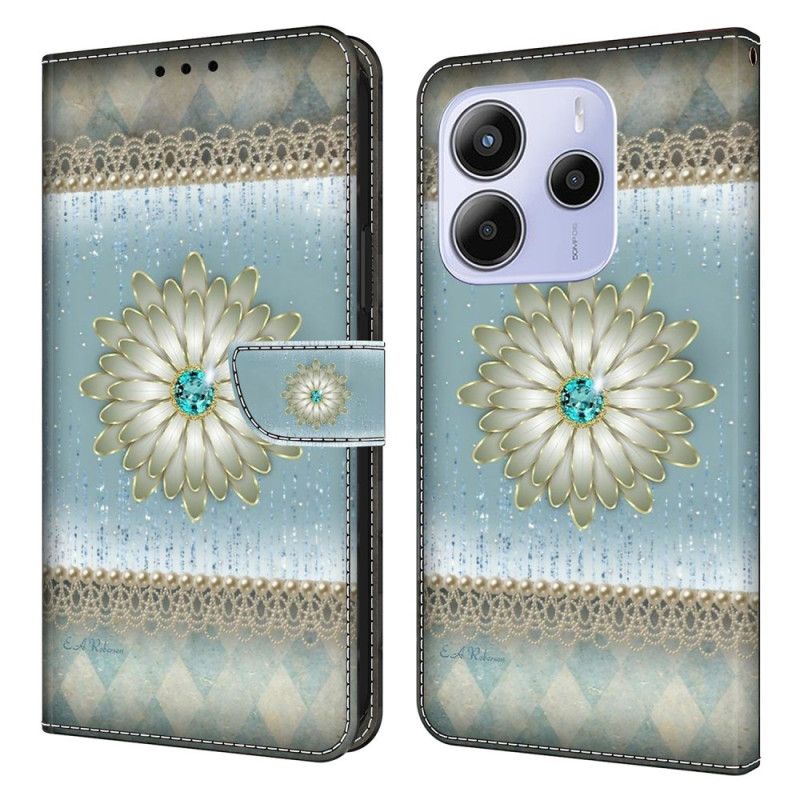 Kožený Kryt Xiaomi Redmi Note 14 4g Květina A Modrý Diamant