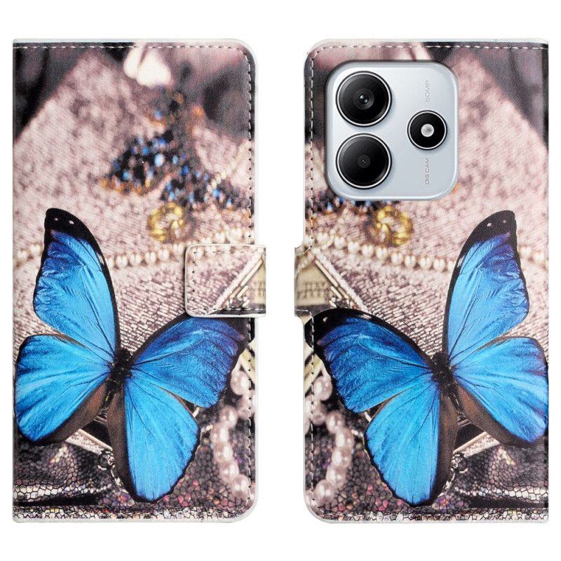 Kožený Kryt Xiaomi Redmi Note 14 4g Modrý Motýl