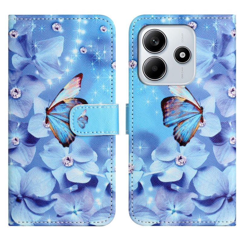 Kožený Kryt Xiaomi Redmi Note 14 4g Motýli A Diamanty