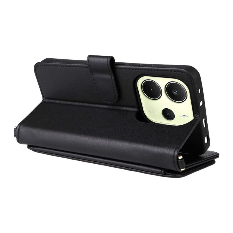 Kožený Kryt Xiaomi Redmi Note 14 4g Prémiová Peněženka S Páskem A Ramenním Popruhem