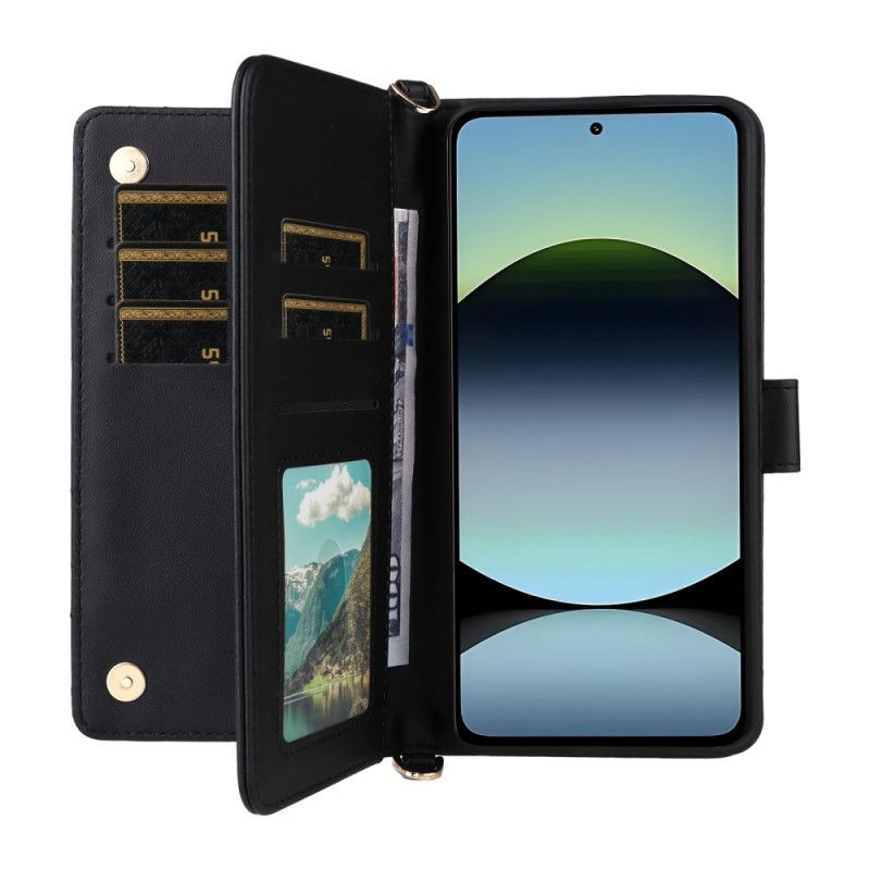 Kožený Kryt Xiaomi Redmi Note 14 4g Prémiová Peněženka S Páskem A Ramenním Popruhem