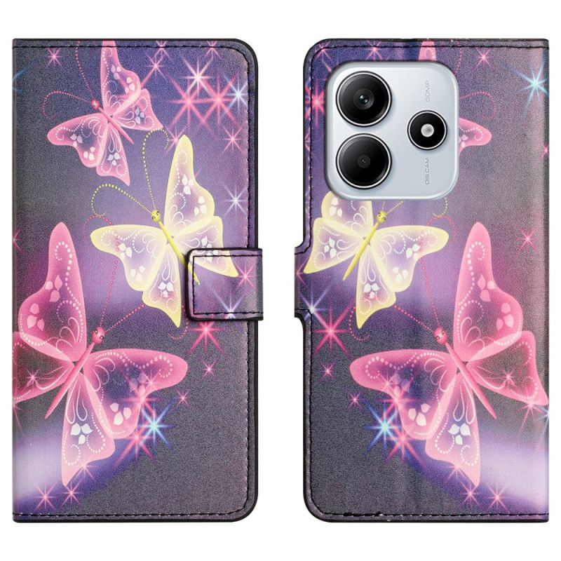 Kožený Kryt Xiaomi Redmi Note 14 4g Svítící Motýli
