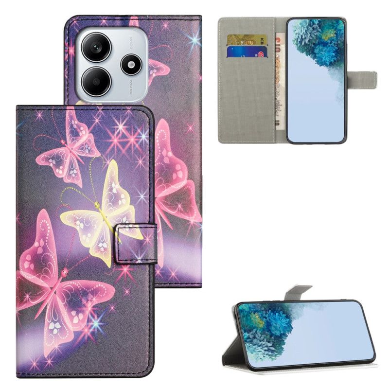 Kožený Kryt Xiaomi Redmi Note 14 4g Svítící Motýli