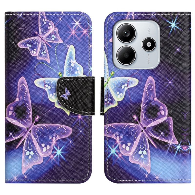 Kožený Kryt Xiaomi Redmi Note 14 4g Třpytivé Motýly