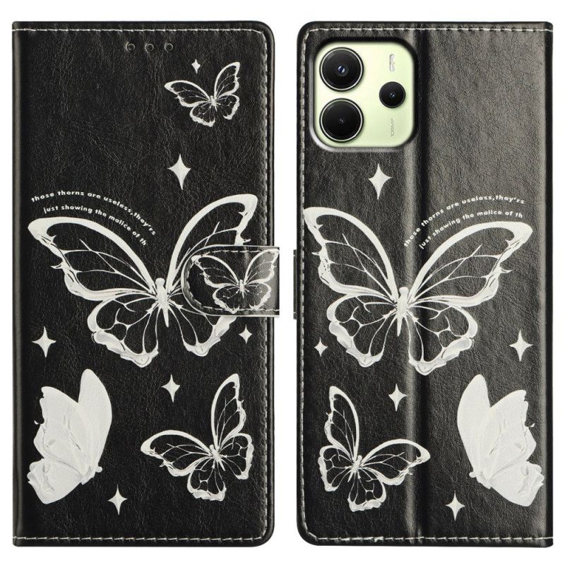 Kožený Kryt Xiaomi Redmi Note 14 4g Černobílí Motýli