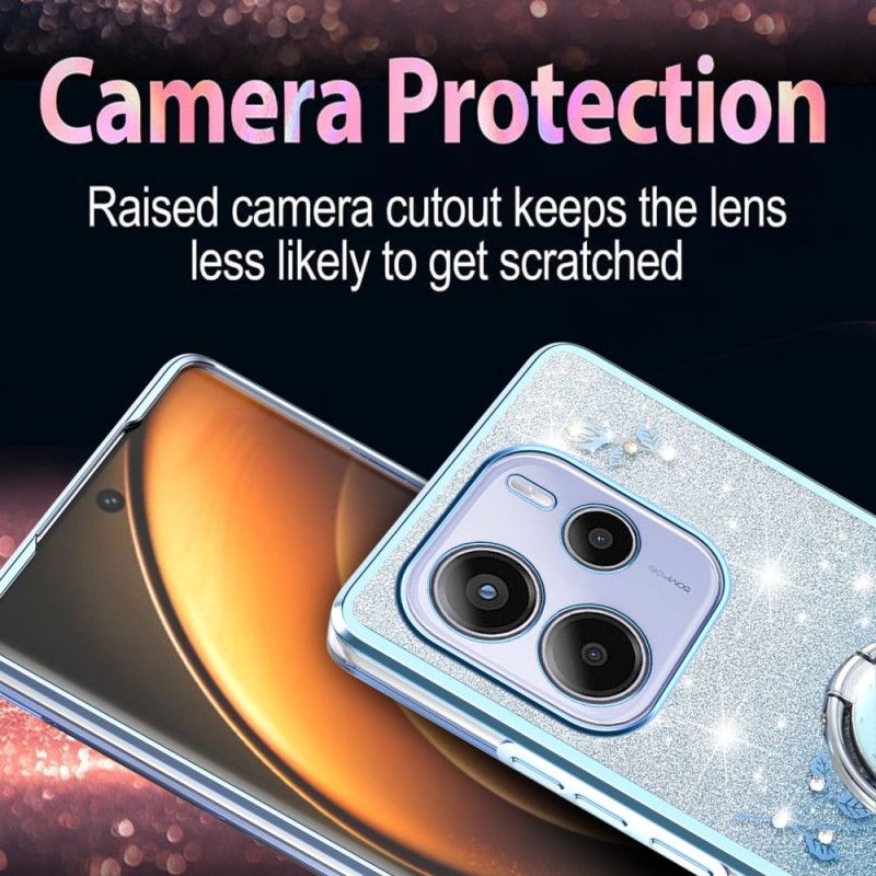 Kryt Xiaomi Redmi Note 14 4g Kryty Na Mobil Držák Na Prsten S Kamínky A Květinami