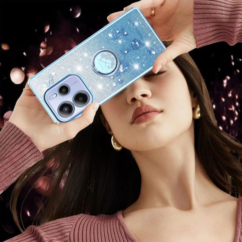 Kryt Xiaomi Redmi Note 14 4g Kryty Na Mobil Držák Na Prsten S Kamínky A Květinami