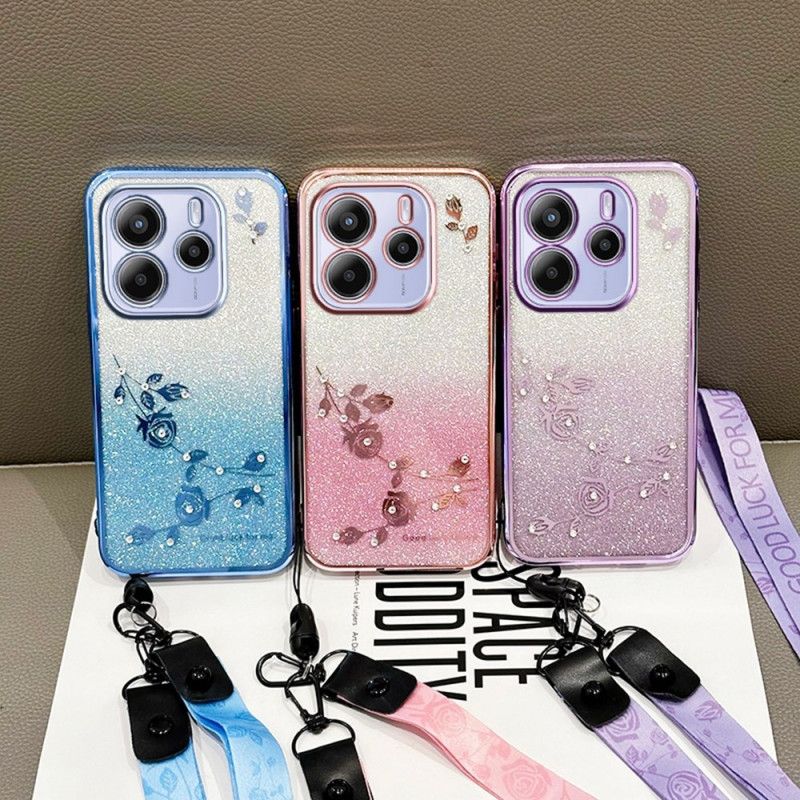 Kryt Xiaomi Redmi Note 14 4g Kryty Na Mobil Kamínky A Květiny Se Šňůrkou Na Krk