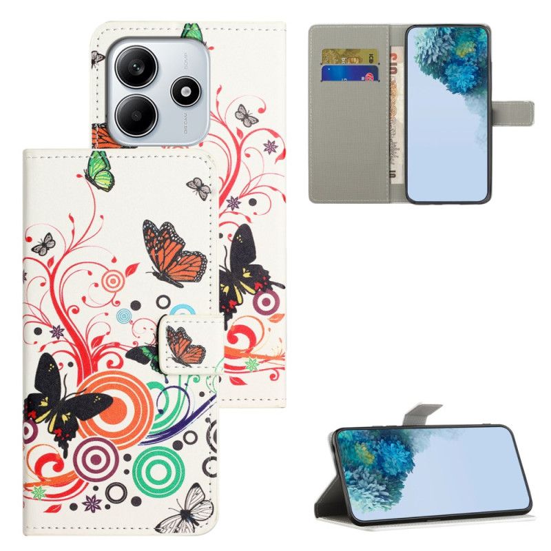 Peněženková Pouzdra Xiaomi Redmi Note 14 4g Kryty Na Mobil Motýli Na Bílém Pozadí