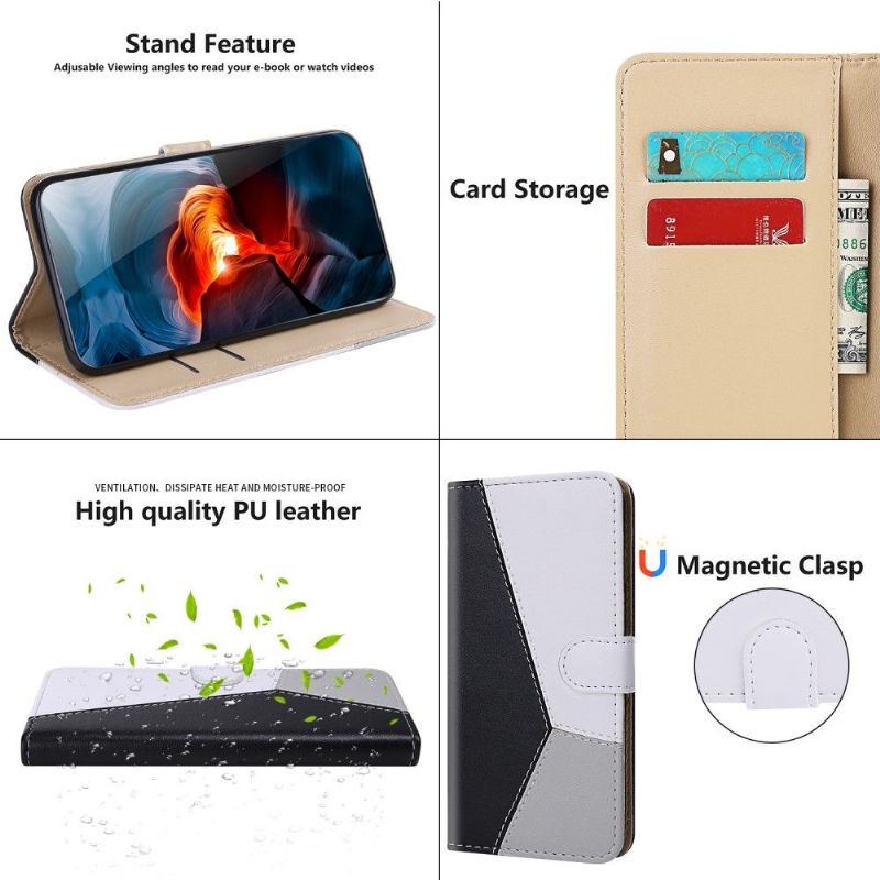 Flipové Pouzdro Na iPhone 12 Mini Trojbarevné Švy - Černá