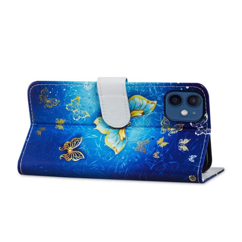 Kožené Pouzdro Na iPhone 12 Mini Zlatý Motýl