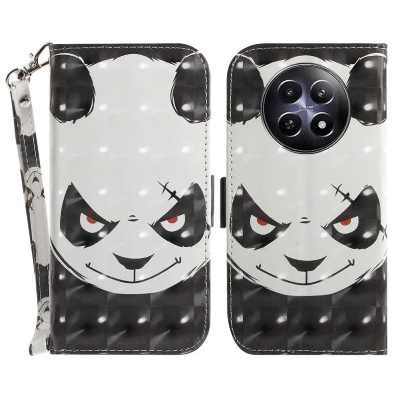 Kožený Kryt Na Realme 12 / 12x 5g Rozzlobená Panda S Popruhem