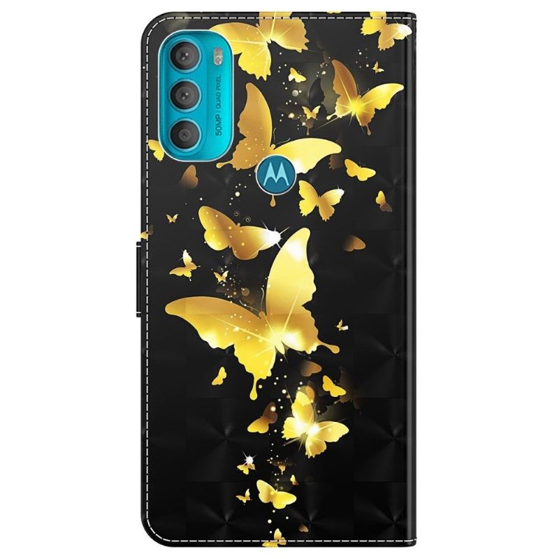 Flipové Pouzdro Na Motorola Moto G71 5G Ilustrace Zlatých Motýlů