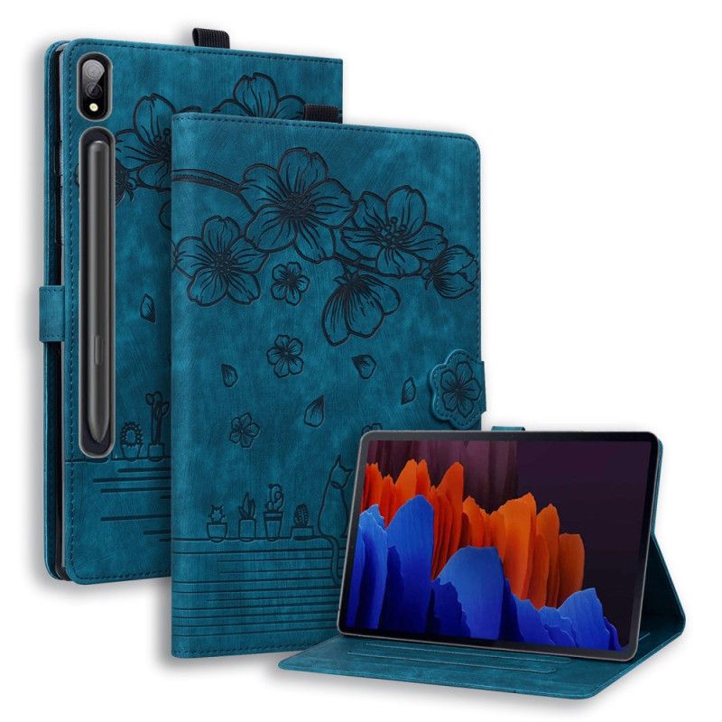 Kožený Kryt Samsung Galaxy Tab S9 Fe Plus Vzor Květin A Koček
