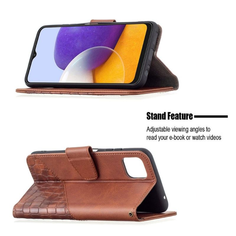 Flipové Pouzdro Na Samsung Galaxy A22 5G Kožený Efekt Croc Look