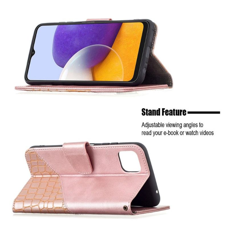 Flipové Pouzdro Na Samsung Galaxy A22 5G Kožený Efekt Croc Look