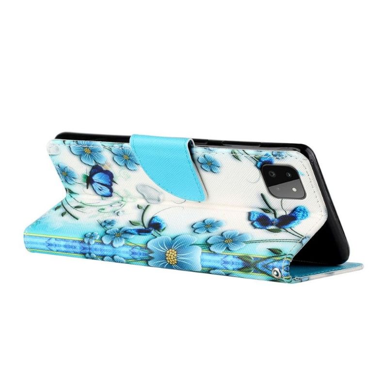 Pouzdra Na Samsung Galaxy A22 5G Modré Květiny A Motýli