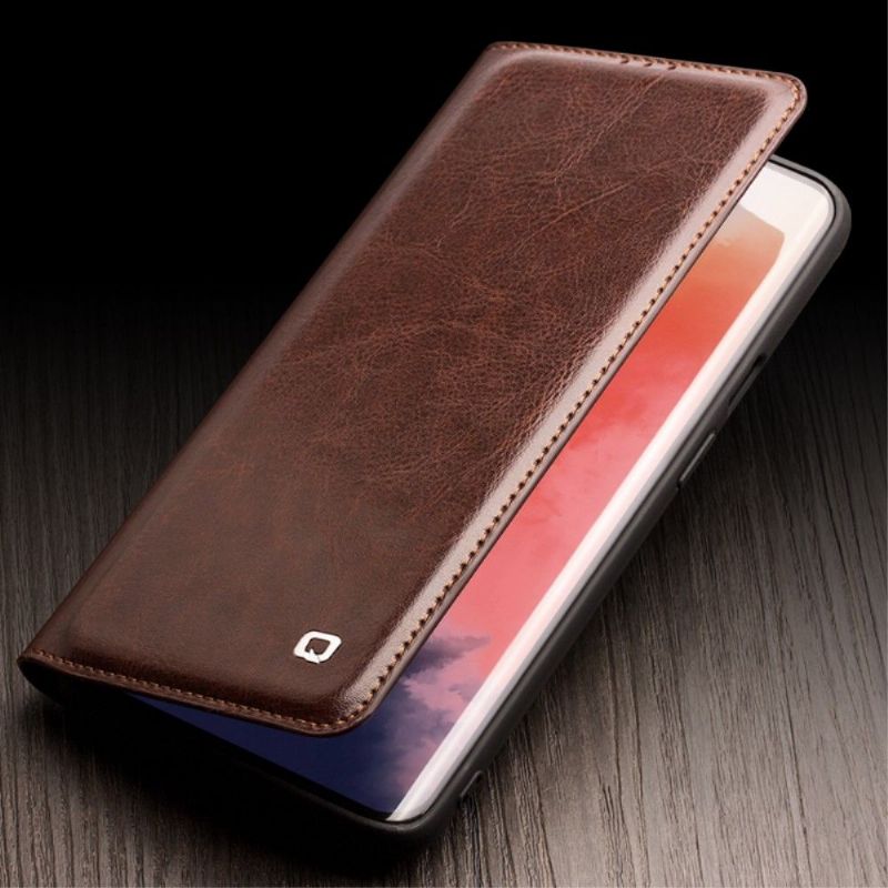 Flipové Pouzdro Na OnePlus 7T Prémiová Pravá Kůže - Hnědá