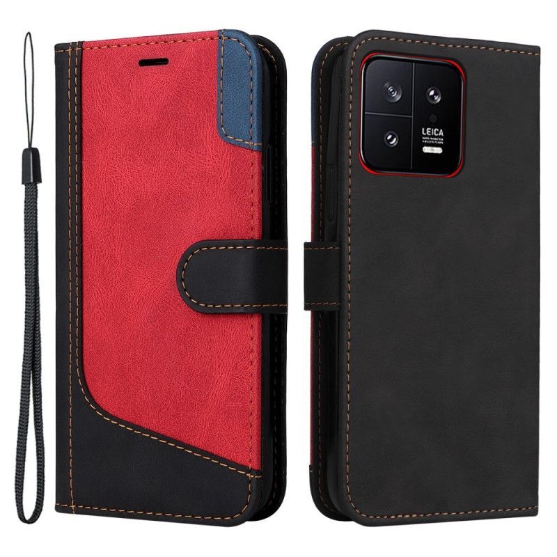 Flipové Pouzdro Na Xiaomi 13 Na Lana Tříbarevný Pásek