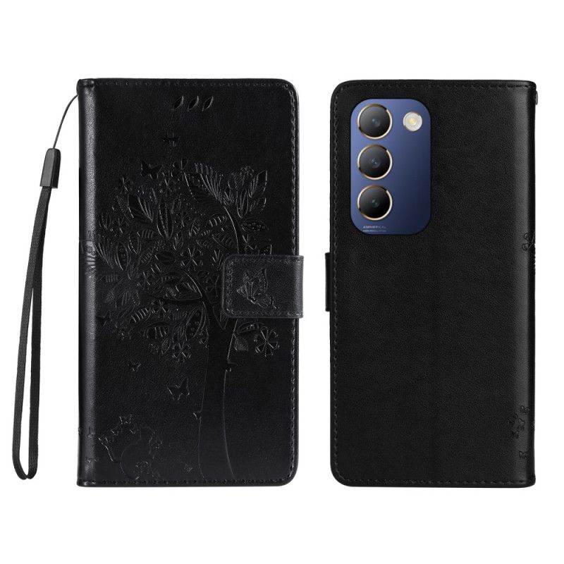 Kožený Kryt Na Vivo V40 Se 5g Strom A Kočka