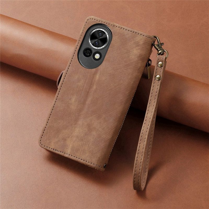 Kožený Kryt Na Huawei Nova 13 Peněženka Na Zip S Geometrickým Vzorem