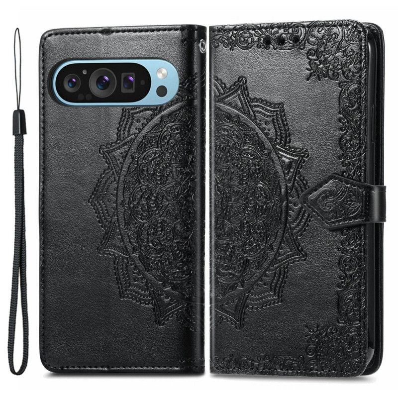 Kožený Kryt Google Pixel 9 Pro Xl Barokní Mandala S Řemínkem