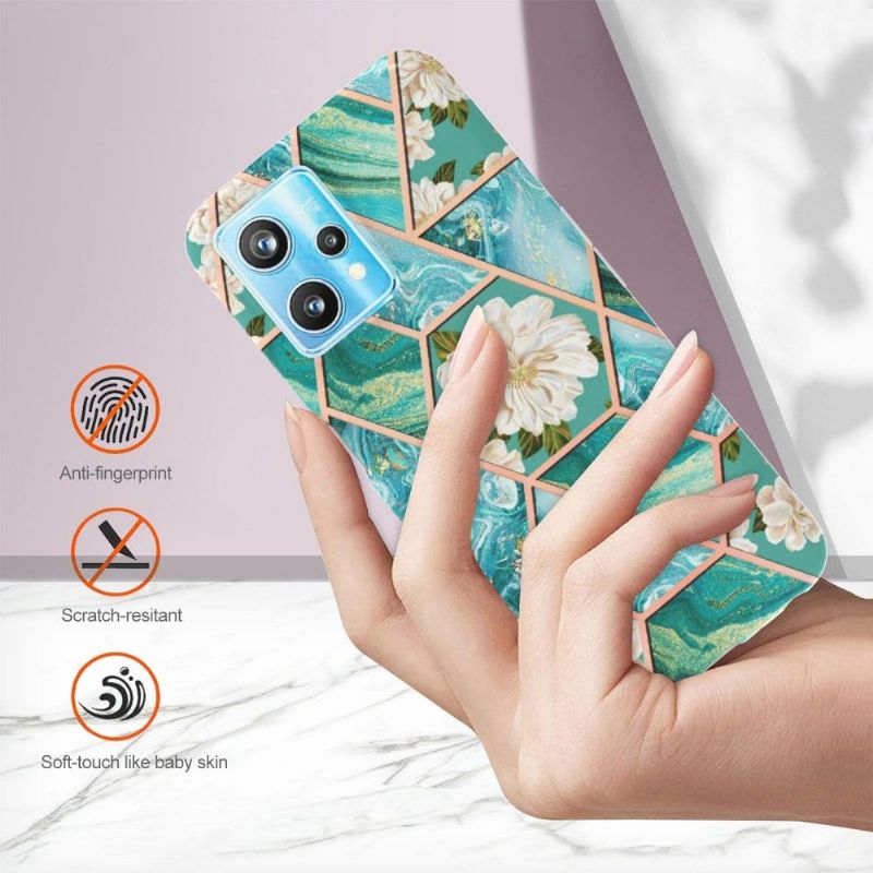 Kryty Na Mobil Na Realme 9 Pro Plus Mramor A Bílé Květy
