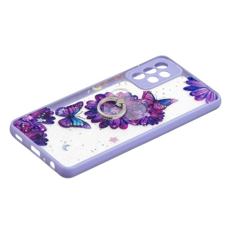 Kryt Na Samsung Galaxy A72 4G / A72 5G Fialové Květiny A Motýli S Prstenem