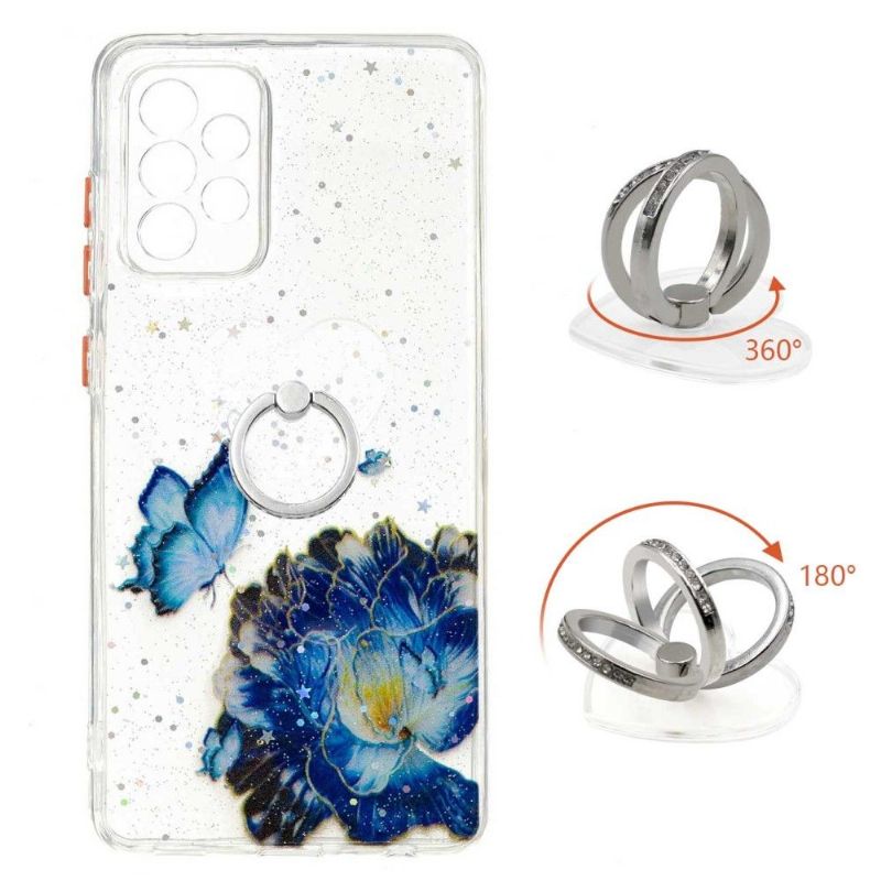 Kryt Na Samsung Galaxy A72 4G / A72 5G Modré Květiny A Motýli S Prstenem