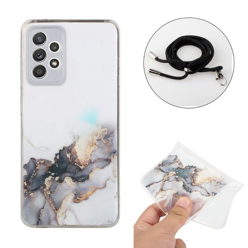 Kryt Na Samsung Galaxy A72 4G / A72 5G Mramor S Popruhem Přes Rameno