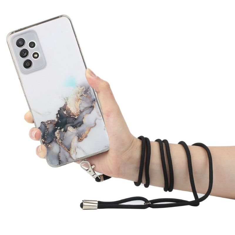 Kryt Na Samsung Galaxy A72 4G / A72 5G Mramor S Popruhem Přes Rameno