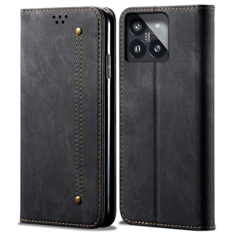 Kožené Pouzdro Folio Xiaomi 14 Pro Džínová Tkanina
