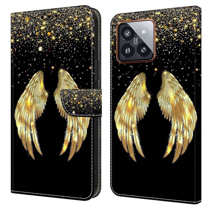 Kožený Kryt Na Xiaomi 14 Pro Zlatá Křídla