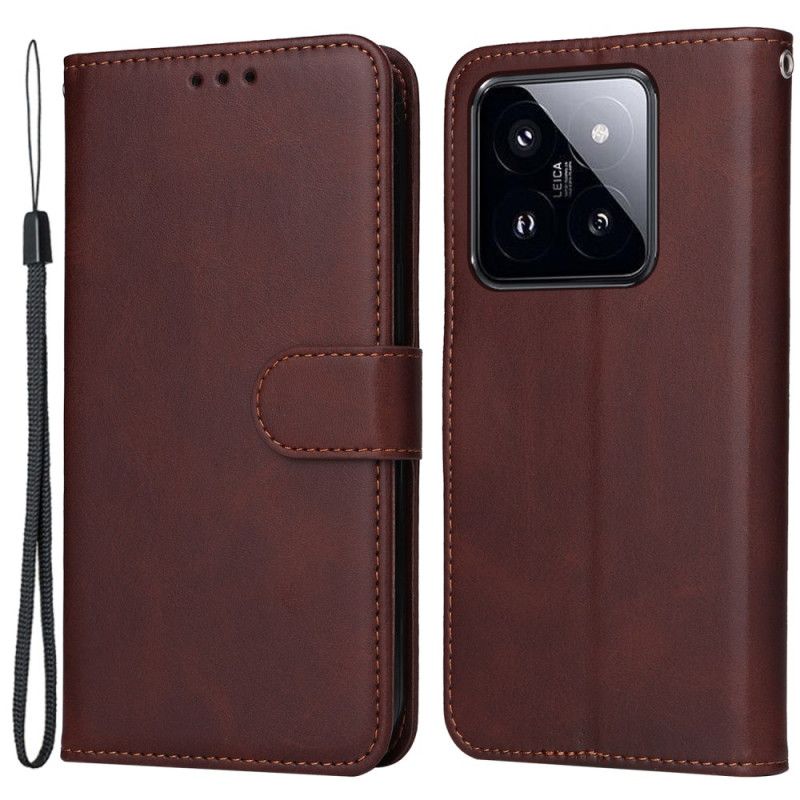 Kožený Kryt Xiaomi 14 Pro Textura Lýtka S Páskem
