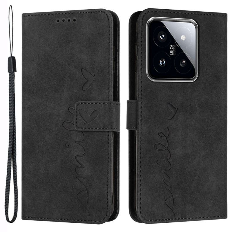 Kožený Kryt Xiaomi 14 Pro Úsměv S Popruhem
