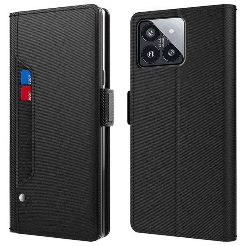 Kožený Kryt Xiaomi 14 Pro Zrcadlový A Přední Držák Karty