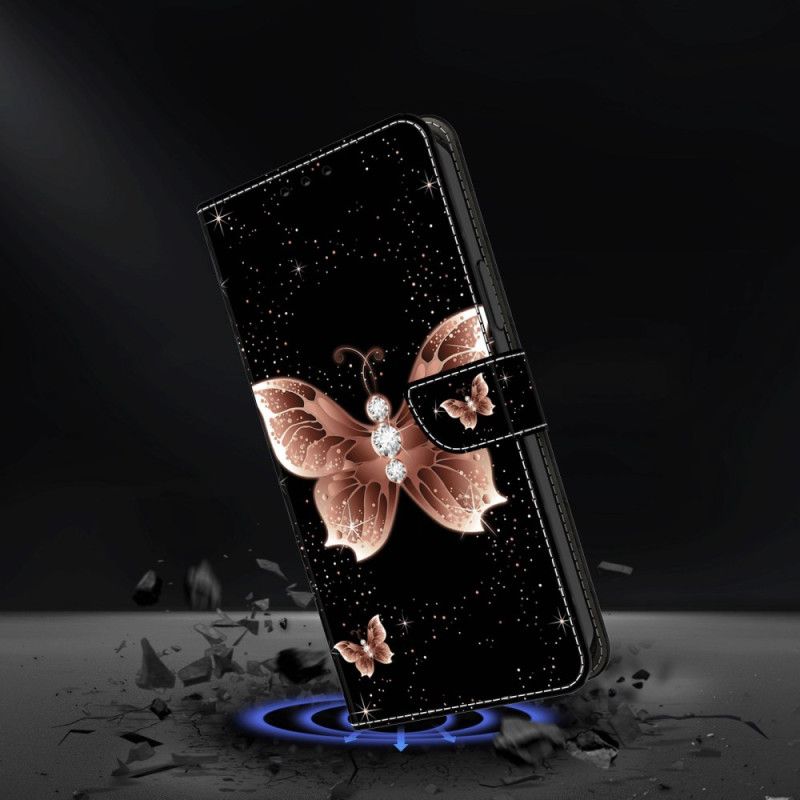 Peněženková Pouzdra Xiaomi 14 Pro Kryty Na Mobil Růžový Diamantový Motýl