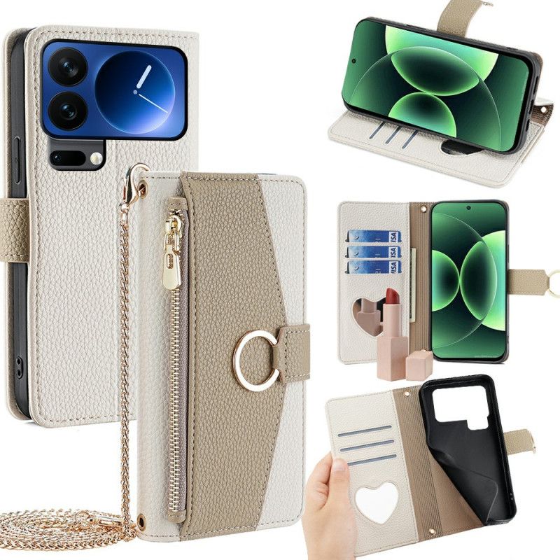 Kožený Kryt Na Xiaomi 17 Pro Max Zrcátko A Řetízkový Ramenní Popruh