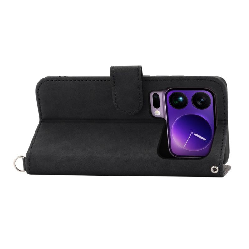 Kožený Kryt Xiaomi 17 Pro Max Krajka S Páskem A Ramenním Popruhem