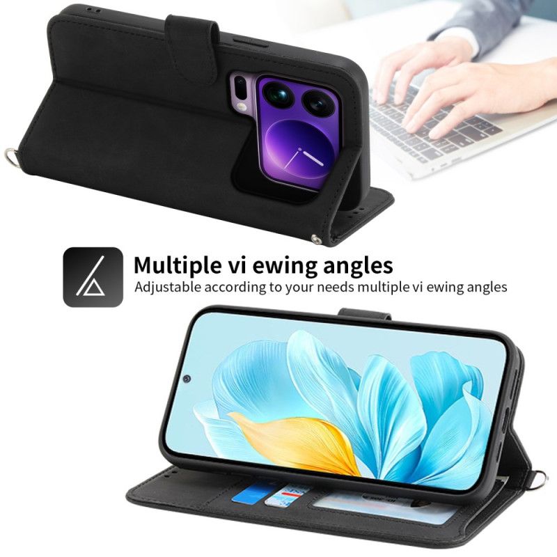 Kožený Kryt Xiaomi 17 Pro Max Krajka S Páskem A Ramenním Popruhem