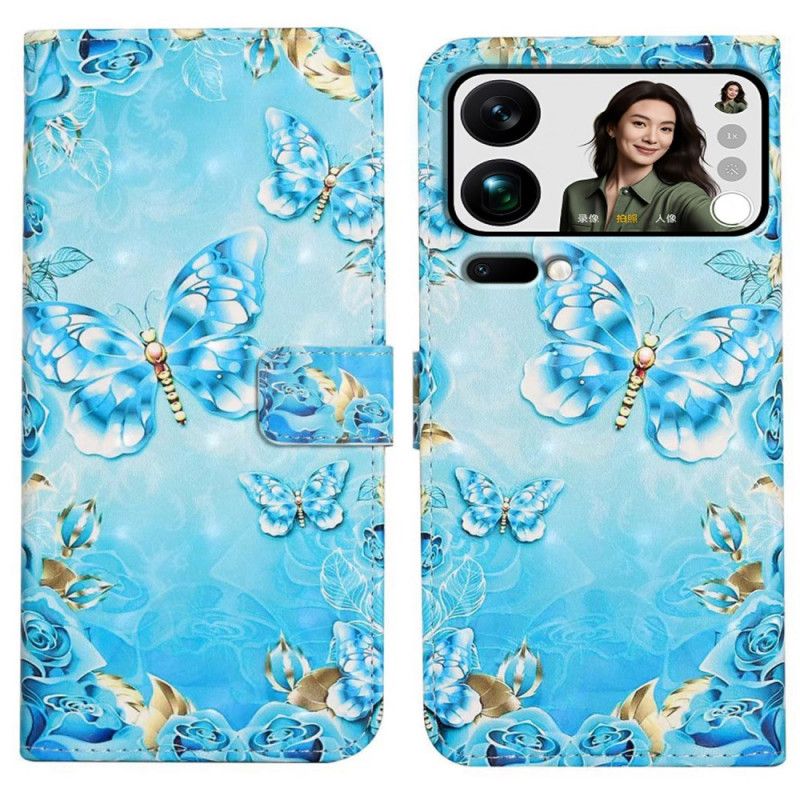 Kožený Kryt Xiaomi 17 Pro Max Motýli A Diamanty