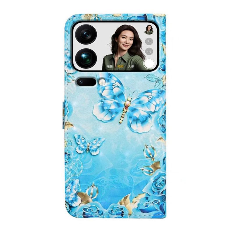 Kožený Kryt Xiaomi 17 Pro Max Motýli A Diamanty