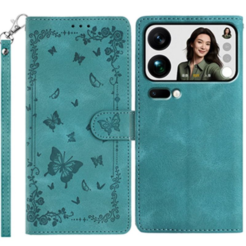 Kožený Kryt Xiaomi 17 Pro Max Motýli S Semišovým Efektem