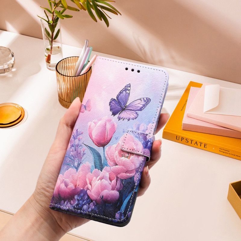 Peněženková Pouzdra Xiaomi 17 Pro Max Kryty Na Mobil Motýl A Růžové Květiny