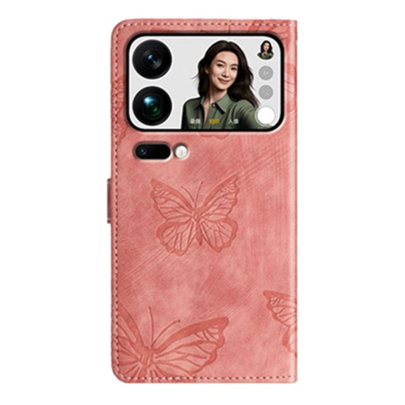 Peněženková Pouzdra Xiaomi 17 Pro Max Kryty Na Mobil Semišový Efekt S Motýlím Vzorem