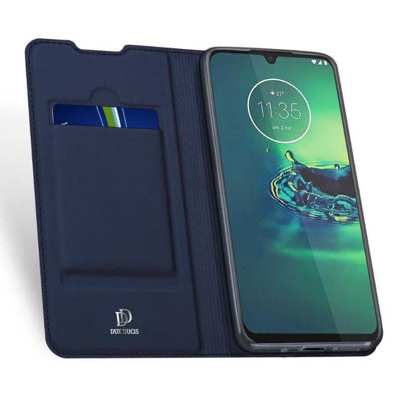 Flipové Pouzdro Na Motorola Moto G8 Plus Držák Karty S Saténovým Efektem