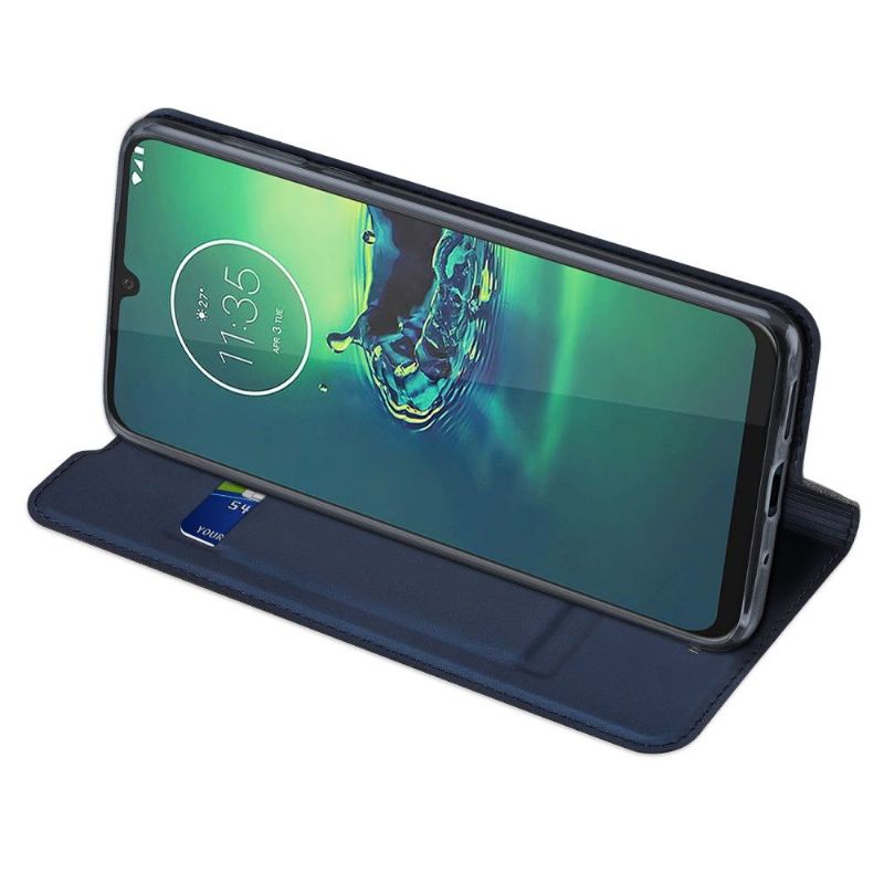 Flipové Pouzdro Na Motorola Moto G8 Plus Držák Karty S Saténovým Efektem